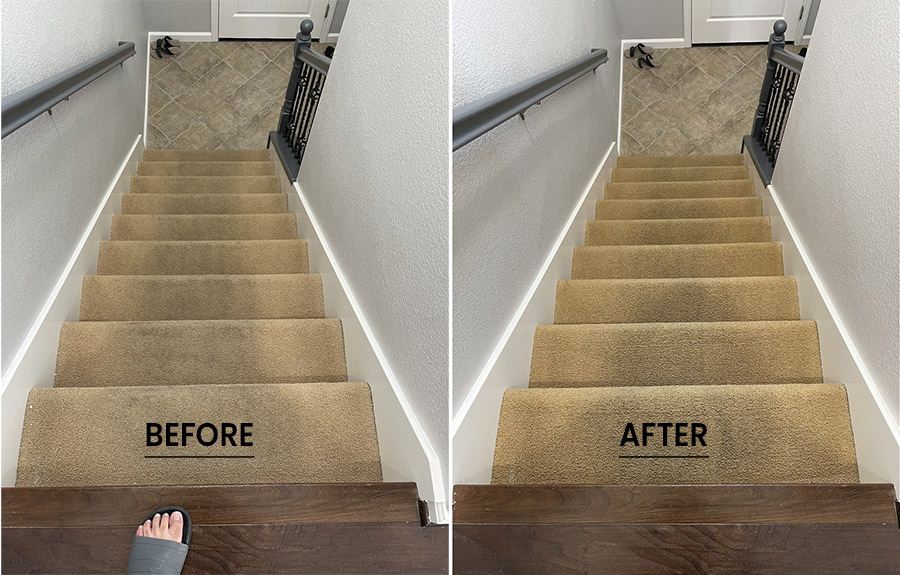 BEFORE AND AFTER CARPET CLEANING ON STAIRS BY BAD COMPANY