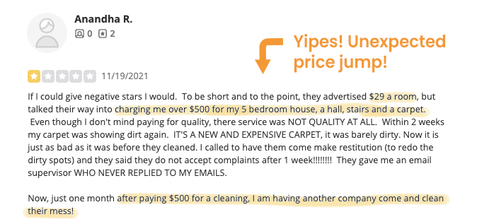 example of bait & switch carpet cleaning price