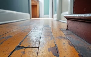 badly worn hardwood floor in need of refinishing